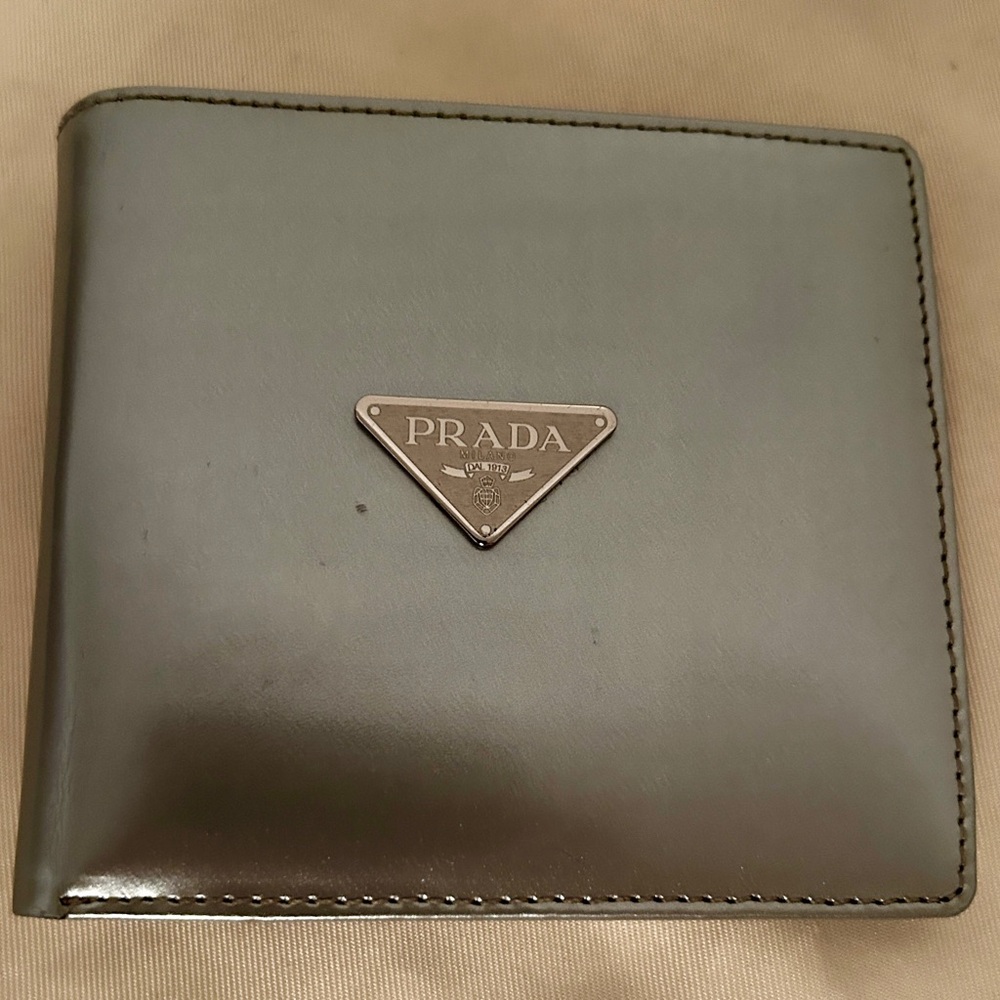 Prada Silver Bi-Fold Wallet Saffiano metallic leather.  Hard color to find. - Picture 7 of 14